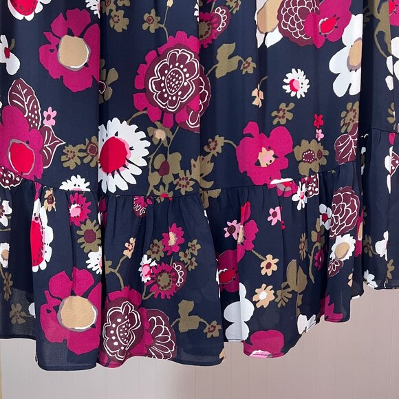 Brooks Brothers Red Fleece Sleeveless Dress Floral Navy Blue Viscose Ruffle Hem - Picture 6 of 14